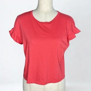 Zara Coral Ruffle Sleeve Short Sleeve Tee Cotton Feminine Size M